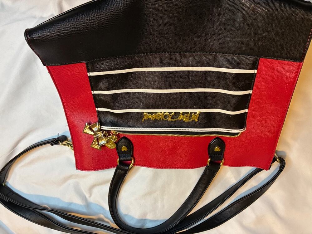 Betsey Johnson Red Black Double Handle Shoulder Bag Purse